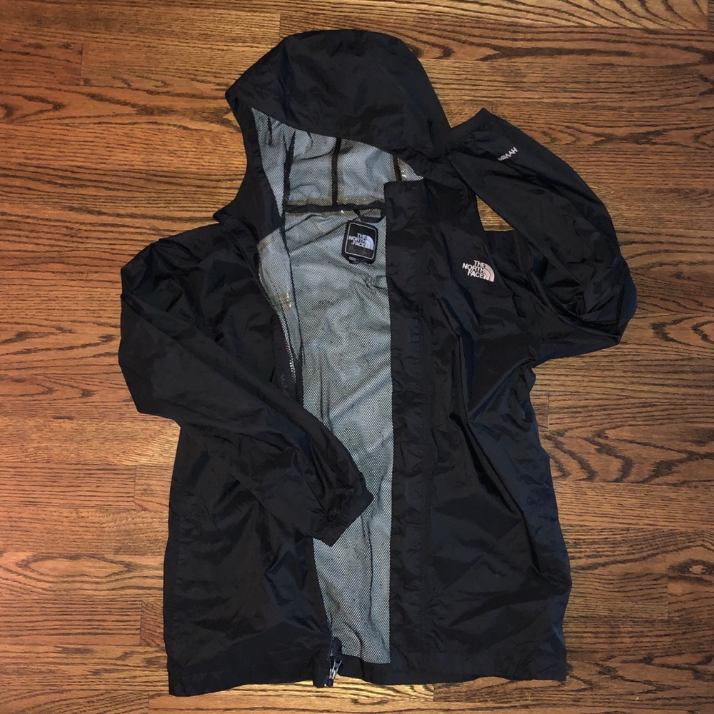 large black North face rain jacket
